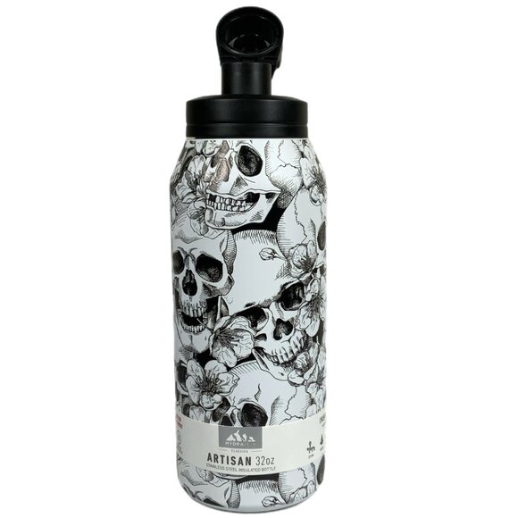NWT Hydrapeak Skulls Flowers 32oz Stainless Steel Insulated Bottle Tumbler Wide - Picture 8 of 14